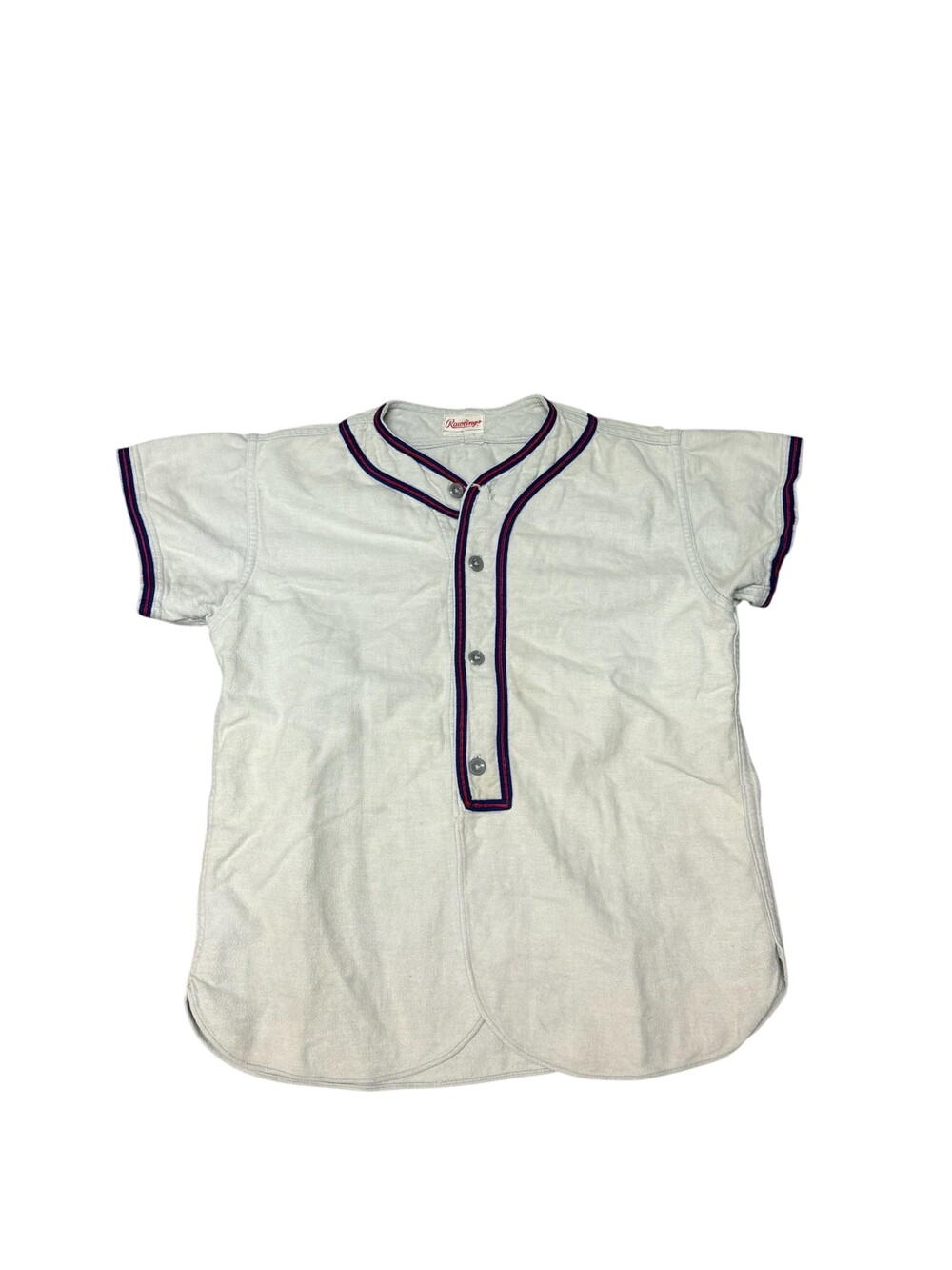 Vintage 50s Rawlings Shirt boys Large White Baseball Henley Short Sleeve Jersey